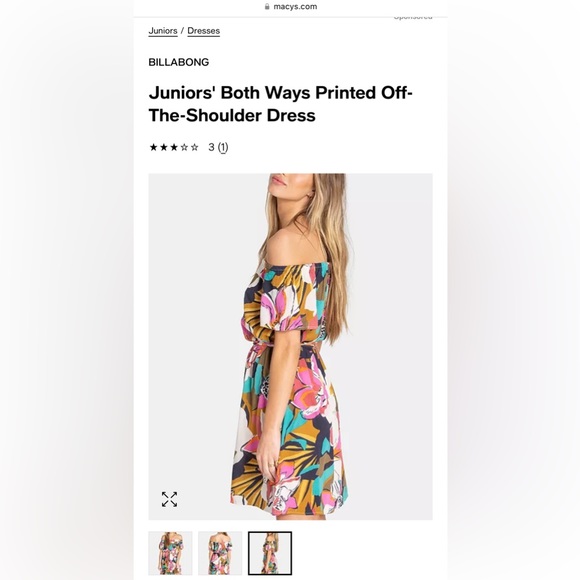 Billabong Both Ways Floral Off the Shoulder Dress. Small. NWT! - Picture 3 of 8